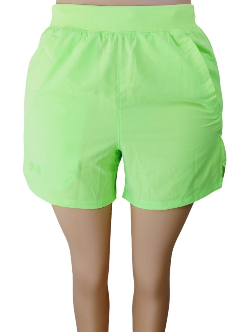 Under Armour Women's Neon Green Run Up Pace Mesh Waistband Athletic Shorts Sz M